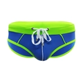 Slip de bain homme bicolore bleu et vert fluo avec cordon de serrage blanc ajustable - M / Bleu Royal