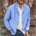 Dettaglio del blazer in cotone e lino celeste con bottoni bianchi e risvolto classico - Celeste
