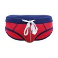 Slip de bain rouge pour homme avec bordure bleu marine contrastée et cordon blanc - M / Rouge