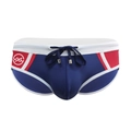 Navy blue men's swim bikini with red color blocking and white elastic edges - M / Dark Blue