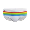 Slip de bain blanc pour homme avec rayures arc-en-ciel et coupe ajustée sport - M / Blanc