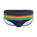 Maillot de bain homme bleu marine avec rayures arc-en-ciel et tissu élastique - M / Noir