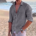 Men's casual grey long sleeve linen shirt with lapel collar on a summer beach background - S / Tops / Dark Gray