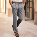 Men's light grey pleated trousers in straight fit for business casual outdoor look - Gray