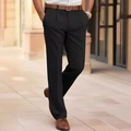 Men's formal black straight-leg trousers styled with leather belt and shoes in outdoor setting - Black