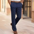 Men's navy blue casual dress pants featuring a single pleat design and premium drape - Navy Blue