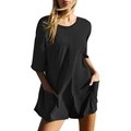 Damen Jumpsuit Schwarz Kurzarm V-Ausschnitt locker mit Taschen für den Sommeralltag - S / Schwarz