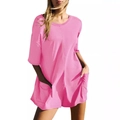 Rosa lockeres T-Shirt Kleid mit Seitentaschen und Rundhalsausschnitt für den Sommer - S / Rosa