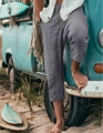 Detail of grey men's casual drawstring shorts featuring breathable natural fiber texture - S / Gray