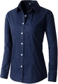 Close-up of navy blue women's formal work shirt featuring contrasting white buttons - XS / Dark Blue
