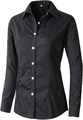 Close-up of black button-down shirt featuring white buttons and collar size S label - XS / Black