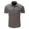 Herren Kurzarmhemd im Militärstil mit Schulterklappen und Brusttaschen in Olivgrün - S / Grau (Polyester)
