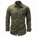 Armeegrünes Herren-Langarmshirt aus Baumwolle im Tactical-Stil mit Taschen und Stickerei - S / Armeegrün
