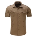 Herren Kurzarm-Cargohemd im Military-Stil in Khaki mit Schulterklappen und Brusttaschen - S / Khaki (Polyester)