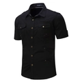 Herren Kurzarm Militär-Cargohemd in Schwarz mit Schulterklappen und Brusttaschen - 2XL / Schwarz (Polyester)