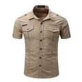 Khakifarbenes Herren-Cargohemd aus Baumwolle mit Schulterklappen und Brusttaschen - S / Khaki