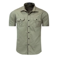 Camicia militare da uomo verde oliva in cotone a maniche corte con doppie tasche - S / Verde Militare