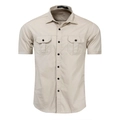 Camicia militare da uomo in cotone kaki a maniche corte con tasche sul petto - S / Cachi