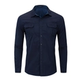 Camisa de algodón azul marino para hombre con manga larga, bolsillos en pecho y solapa - M / Azul oscuro