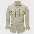 Herren Cargo Hemd in Khaki aus Baumwolle mit Reißverschlusstaschen und taktischem Design - S / Khaki