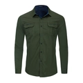 Camisa militar de hombre en algodón verde oliva de manga larga con bolsillos de solapa - M / Verde Militar
