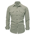 Olive green tactical long sleeve cotton cargo shirt with multiple pockets on white background - S / Light Gray