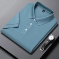 Men's breathable light blue short sleeve polo shirt folded with a luxury wristwatch - Blue-Grey