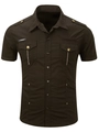 Men's dark brown short sleeve military cotton cargo shirt with double pockets - S / Coffee