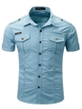 Men's light blue military style short sleeve cargo shirt with shoulder epaulettes - S / Sky Blue
