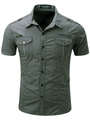 Dark gray men's short sleeve military cargo shirt with shoulder epaulettes and pockets - S / Dark Gray