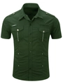 Men's dark green short sleeve cargo shirt with dual breast pockets and shoulder epaulets - S / Army Green
