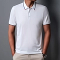 Witte polo voor heren met korte mouwen en contraststrepen op de kraag en mouwboorden - S / Wit