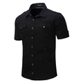 Herren Kurzarm Cargo-Hemd in Schwarz im Military-Stil mit Schulterklappen und Brusttaschen - S / Schwarz (Baumwolle)