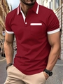 Detail eines burgunderroten Slim-Fit-Poloshirts mit weißem Kontrastkragen und Tasche - M / Burgunderrot