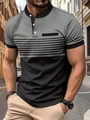 Ανδρική μπλούζα πόλο slim-fit με γκρι-μαύρο χρωματικό σχέδιο και ρίγες στη μέση - Γκρι