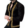 Camicia da uomo a maniche lunghe nera con lussuosa stampa a greca dorata elegante - Taglia S / Top / Giallo