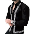 Camicia nera da uomo a maniche lunghe in raso con eleganti motivi geometrici bianchi - Taglia S / Top / Nero