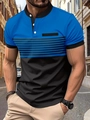 Ανδρική μπλούζα πόλο slim fit με όρθιο γιακά και ρίγες σε βασιλικό μπλε και μαύρο χρώμα - Μπλε
