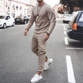 Khaki wafelgebreid trainingspak voor heren met sweatshirt en bijpassende joggingbroek - S / Boven- En Onderstuk / Khaki