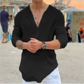 T-shirt manches longues homme noir à col en V avec une coupe d'ourlet incurvée - S / Hauts / Noir