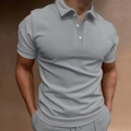 Men's slim fit short sleeve Polo shirt in light grey with classic buttoned collar - S / Gray