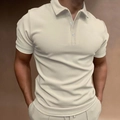 Polo de hombre de manga corta en color beige ajustado con solapa clásica y tres botones - S / Caqui