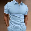 Polo de hombre azul claro de manga corta con botones blancos y tejido piqué transpirable - S / Azul claro