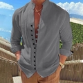 Camicia casual da uomo in cotone e lino con colletto alla coreana color grigio - S / Grigio