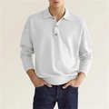 Detalle de la tapeta de tres botones y el cuello del polo de punto gris de manga larga - S / Tops / Blanco