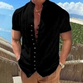 Schwarzes Herren-Leinenhemd mit Stehkragen und Knöpfen für den Sommer im Freien am Strand - Schwarz