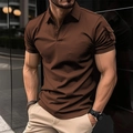 Men's dark brown short sleeve polo shirt with sleeve pocket and muscle fit design - Coffee