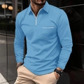 Sky blue slim fit long sleeve polo shirt with 1/4 zipper and chest pocket detail - S / Sky Blue