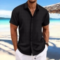 Camicia casual da uomo in cotone e lino con strisce verticali su sfondo da spiaggia - S / Nero