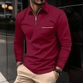 Men's burgundy long sleeve polo shirt with half-zip collar and chest pocket detail - Burgundy